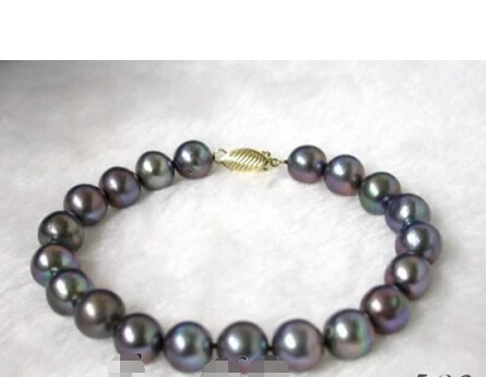 

Free shipping >>>>>>N504 8'' Elegant! AAA 10MM black pearls bracelet bangle 14KGP