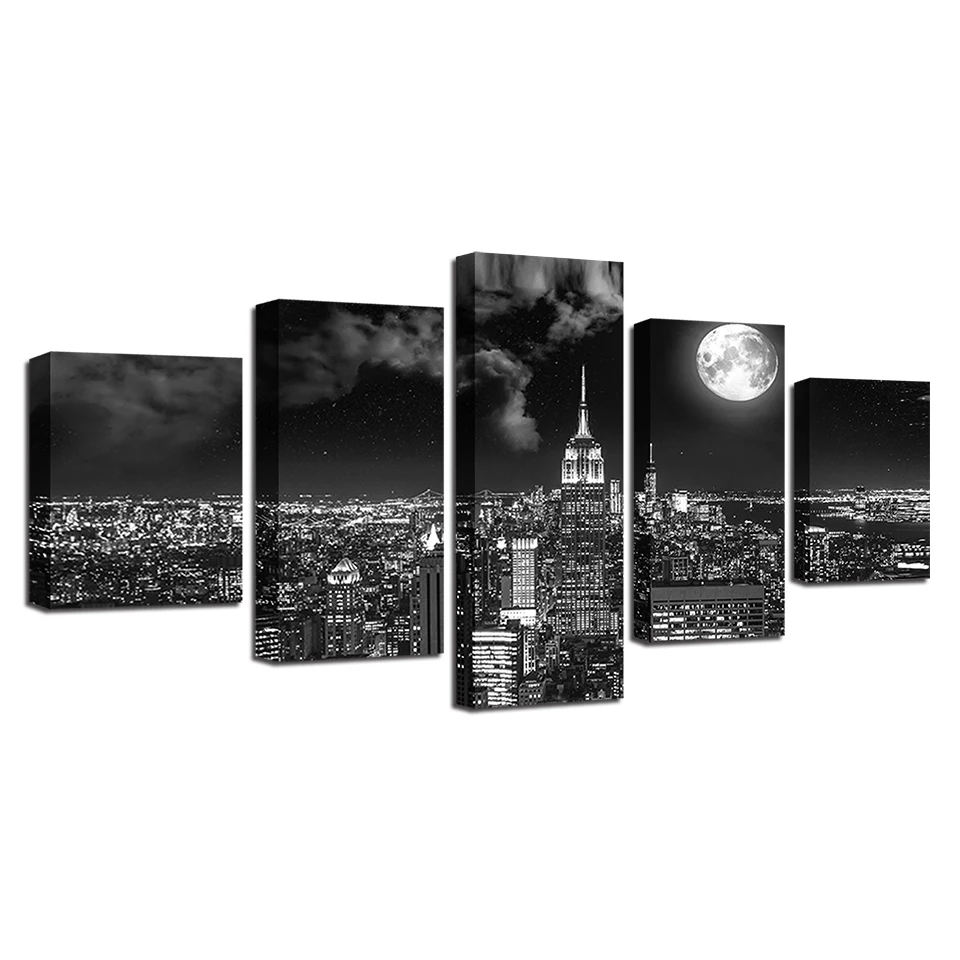 Холст Печатает плакат настенные художественные фотографии 5 штук Surreal City Night ярко