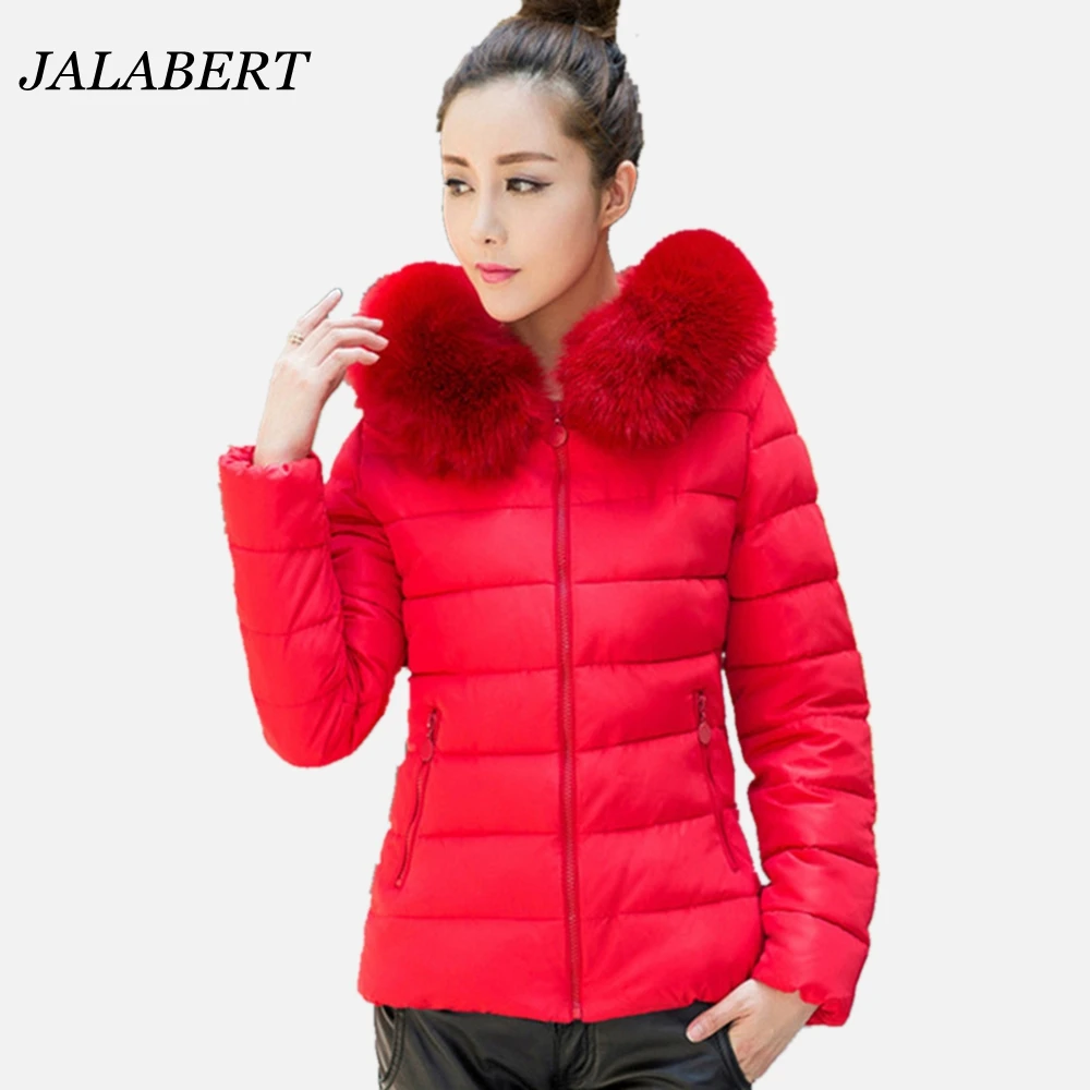 ФОТО Fur collar women coat Slim women cotton-padded jacket female short paragraph plus size winter jacket women thickening outerwear