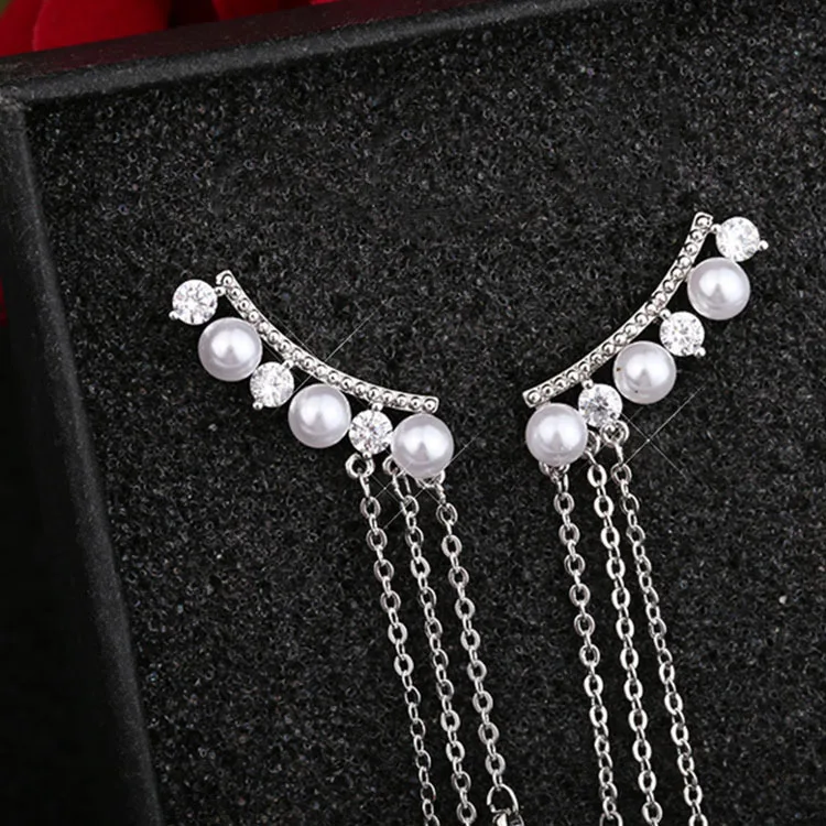 New Fashion Women Jewelry South Korea Allergy Free Earrings Female Temperament Eardrop Long Tassels Pearl Pendant Earrings