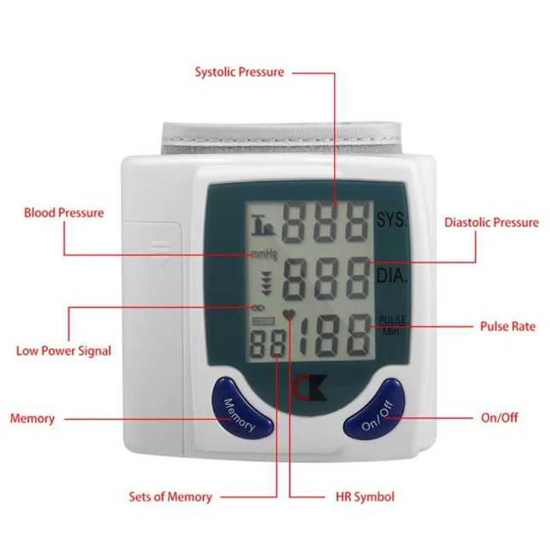 Автоматический цифровой монитор артериального давления на запястье, измеритель-браслет, устройство для сердцебиения, Автоматический Сфигмоманометр, ручной