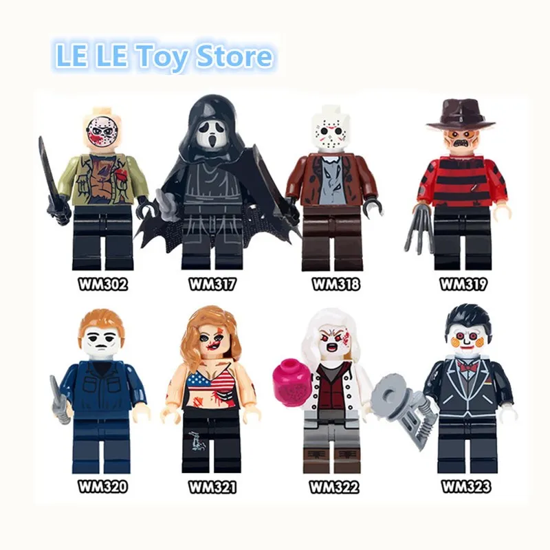 

8pcs/lot WM6003 The Horror Theme Movie Black Friday Jason Scream Killer Freddy Krueger Super Hero Bricks Building Blocks Toy