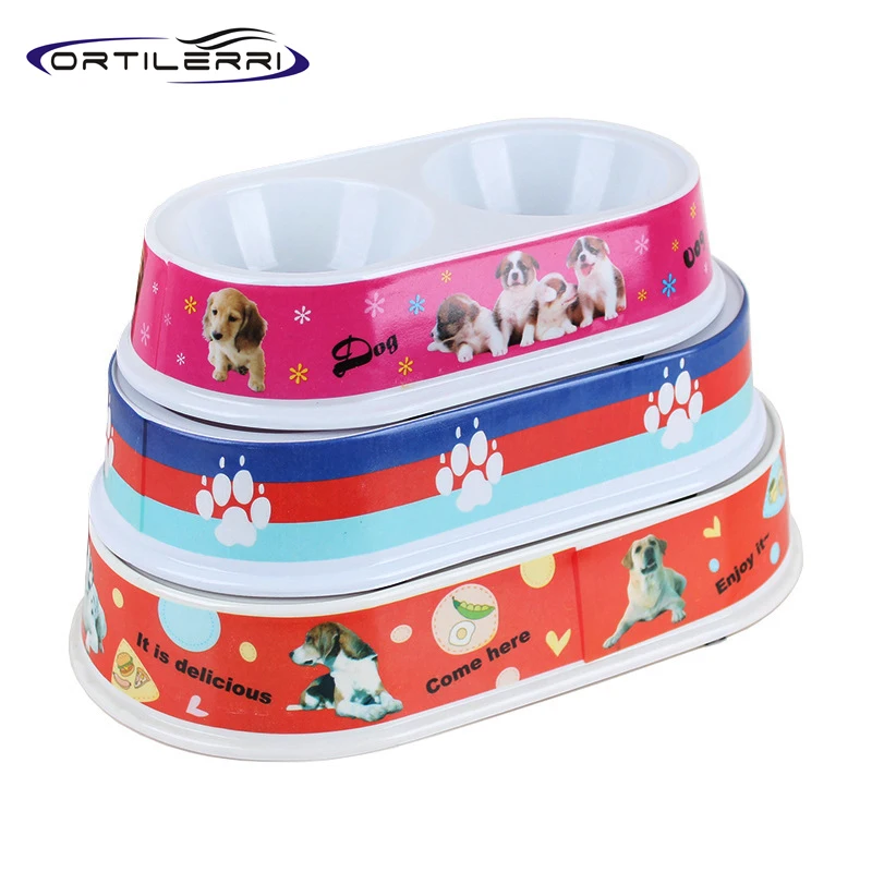 Ortilerri Melamine Oval shaped Dog Bowl Double Bowl White 3 Sizes Easy