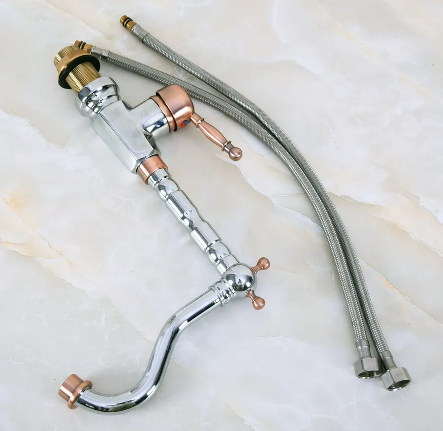 Polished Chrome Red Copper Brass Swivel Spout Single Lever Handle Kitchen/Bar Bathroom Sink Faucet Hot&Cold Mixer Tap anf916