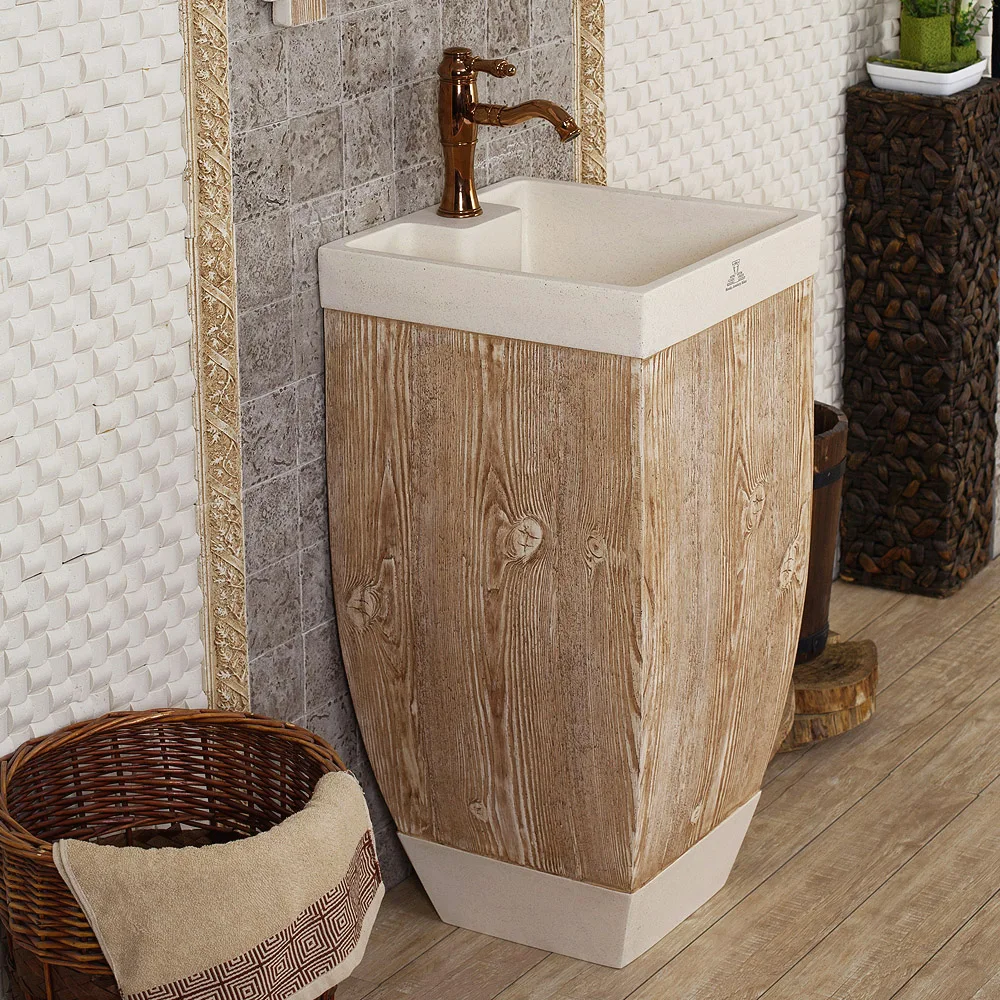 

Artificial stone wood grain the sink clean. European archaize lavatory. Art pillar of the basin that wash a face