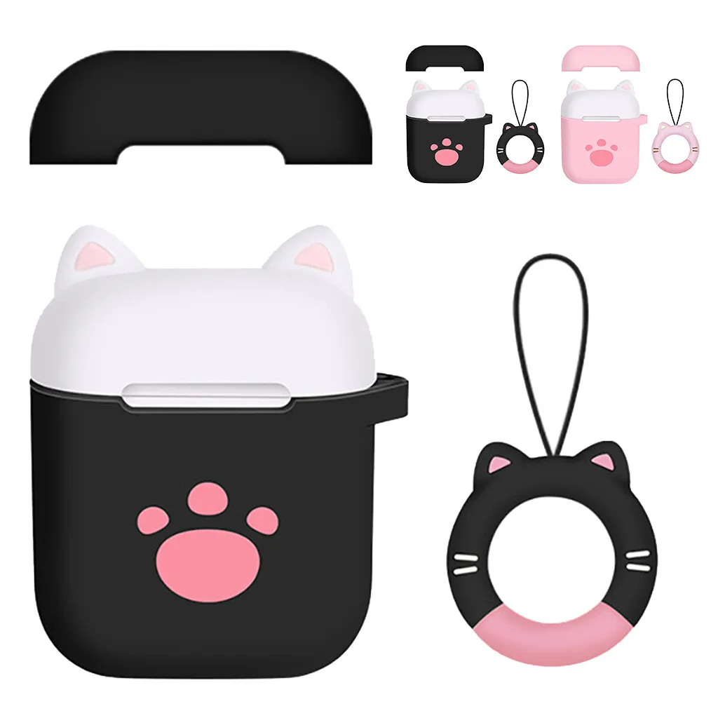 

New Simply Mini Waterproof Protective ShockProof Cat Silicone Protective Case Cover Key Chain Pouch Skin for Airpods Earphones
