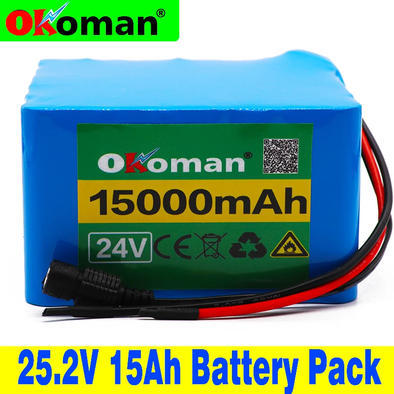 

6P6S 24V 15Ah lithium battery pack 25.2V batteries for electric vehicle motor bicycle ebike scooter wheelchair cropper with BMS