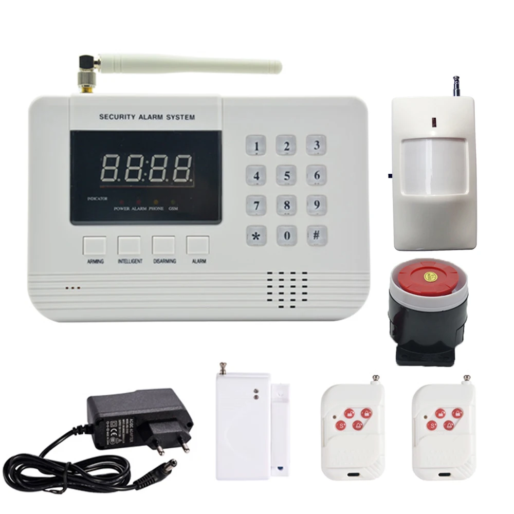 1 Set gran venta de sistema de alarma de seguridad de Casa GSM PSTN red antirrobo inalámbrico PIR detector de movimiento puerta sensor de contacto para personal