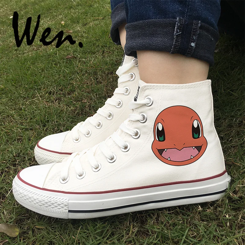 

Wen Design Anime Pokemon Charmander Sports Athletic Shoes Unisex Canvas Sneakers High Top Flats White Black Laced Plimsolls