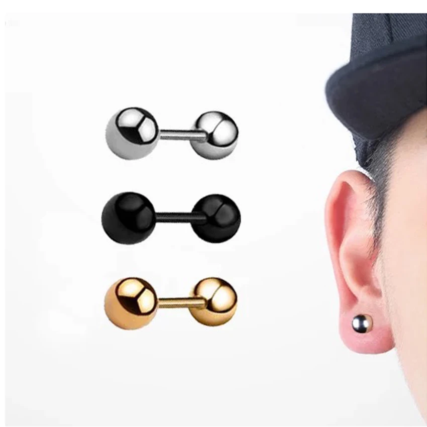 UVW0123 New 2pcs 5mm Barbell Simple Stainless Steel Punk Ear Stud