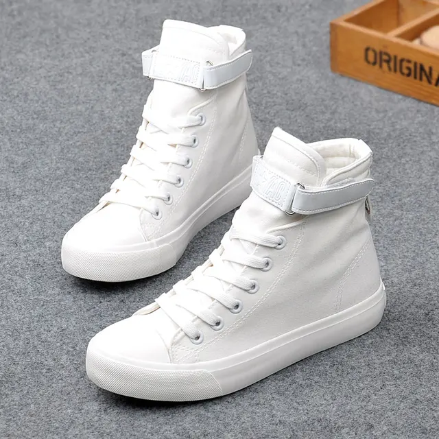New Fashion High Top Sneakers Canvas Shoes Women Casual Shoes White ...