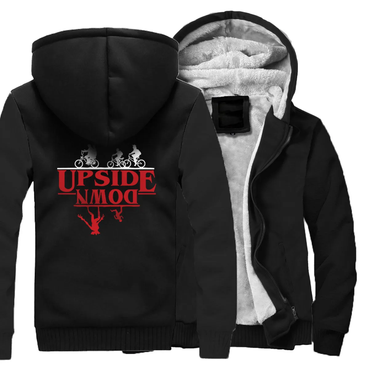 

2018 New Fashion Streetwear Hoody UPSIDE DOWN Print Hoodies Men Stranger Things Punk Men's Sweatshirts Zipper Jacket Male Coats