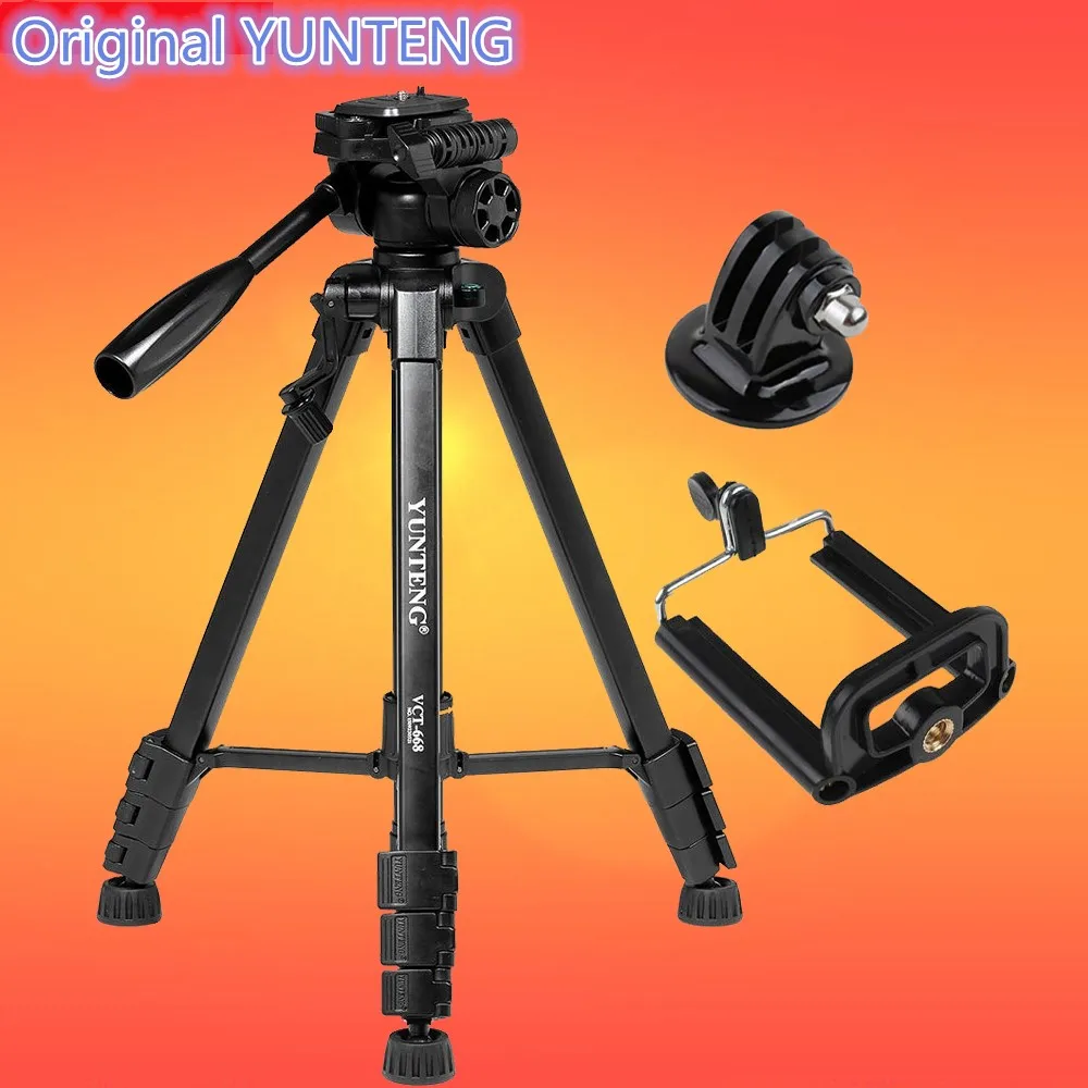 

YUNTENG VCT-668 Pro Tripod with Damping Head Fluid Pan for SLR/DSLR Canon Nikon + GoPro Tripod mount screws + Mobile phone stand