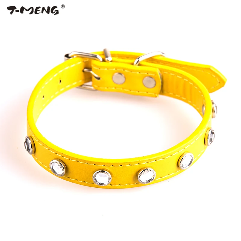 T MENG One Row Rhinestones Dog Collar Big Bling Diamond Cat Collars Pu