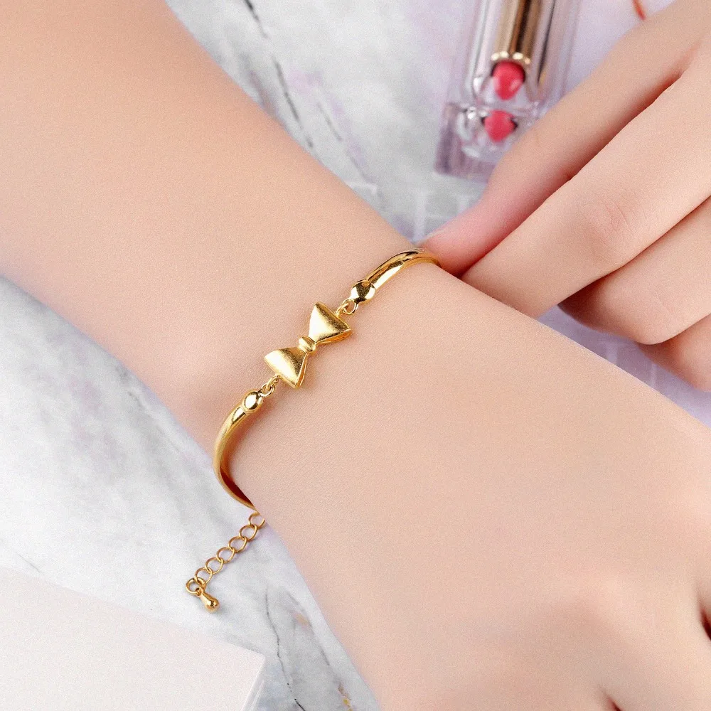 Fate Love Brand Cute Bowknot Bracelets & Bangles For Woman Girl Copper Jewelry Hand Accessories Elegant Thin Bangle Chain KS491