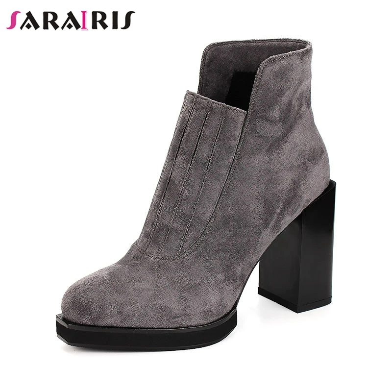 

SARAIRIS Brand New Big Size 35-41 Slip On Ladies High Heel Boots Women 2019 Shoes Woman Casaul Office Spring Autumn Ankle Boots