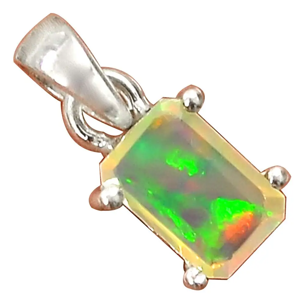 

Genuine FACETED ETHIOPIAN OPAL Pendant 925 Sterling Silver, 19.6 mm, MHBAP5836