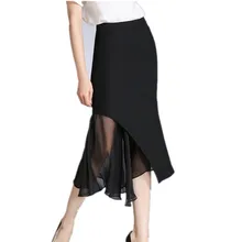Асимметричная черная юбка Mermai новая осенняя Женская высокая талия шифон пэчворк пакет бедра миди юбки плюс размер S-XXXL