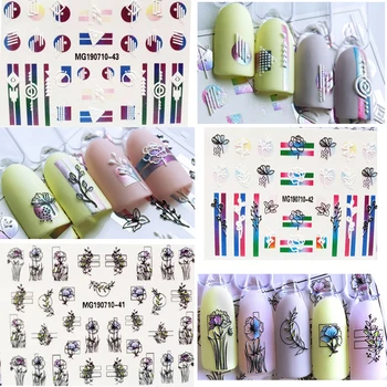 

3D new arrived Acrylic Engraved Nail Sticker beautiful flower line Water Decals Empaistic Nail Water Slide Decals Z0201