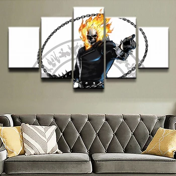 

JIE DO ART Home Decor Boys Room Canvas Poster Wall Art HD Print Pictures 5 Pieces Comics Ghost Rider Paintings
