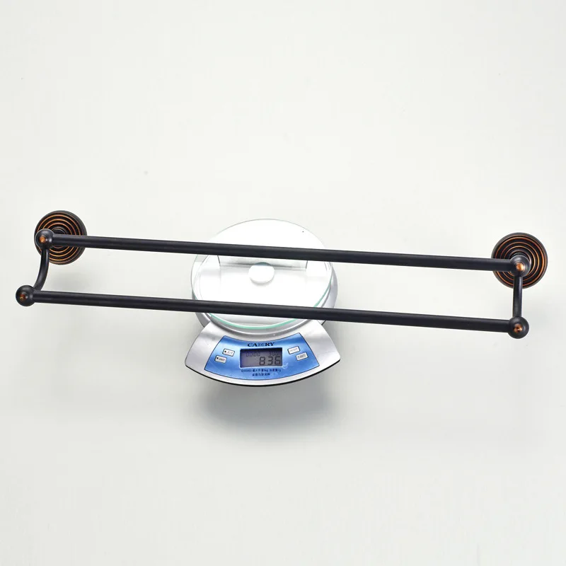

European Bathroom Pendant Luxury Black Towel Bar Antique Double Rod All Copper Towel Rod Bathroom Accessories