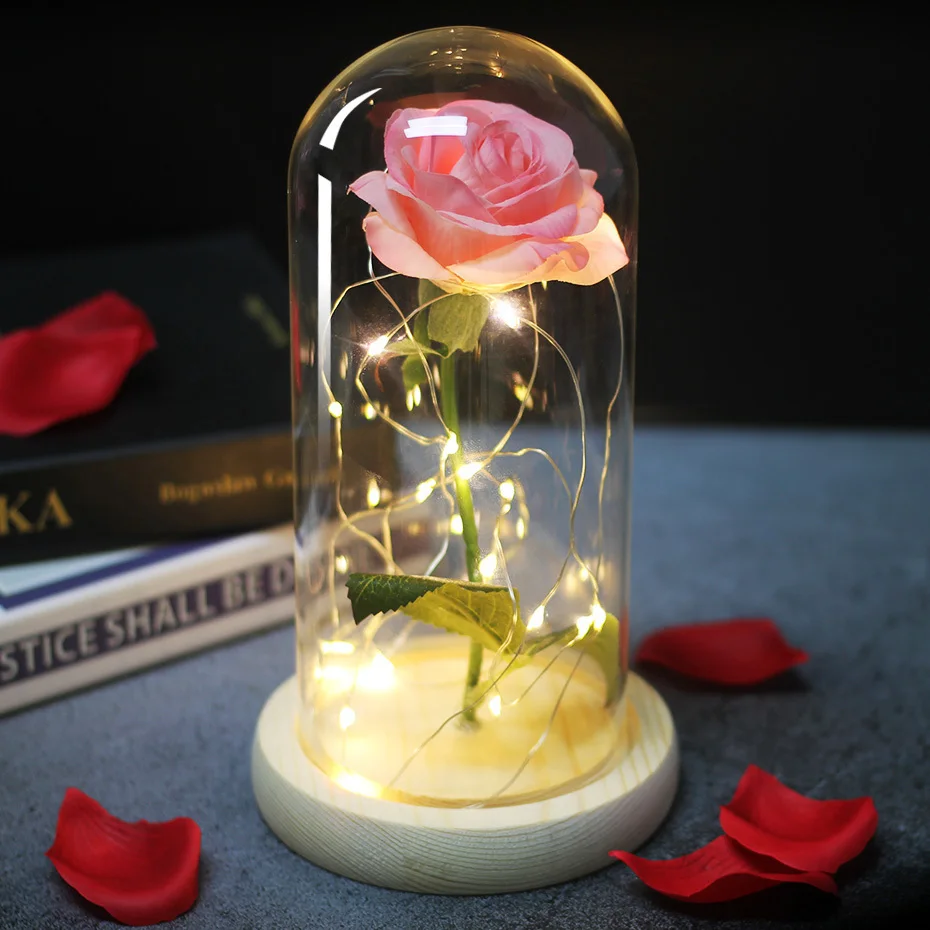 Средняя красота и чудовище Роза, Роза в стеклянном куполе, навсегда Роза, красная роза, консервированная Роза, Белль Роза, особый романтический подарок