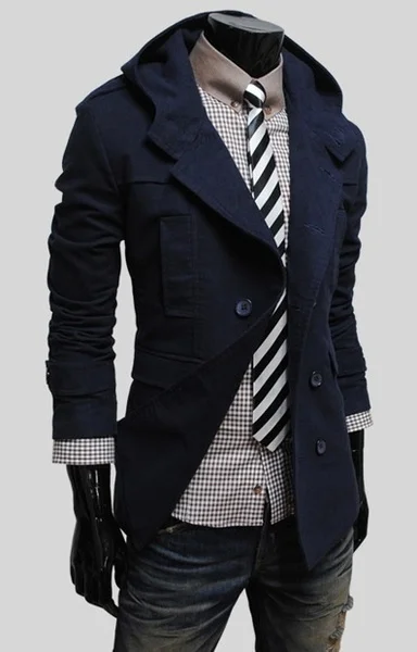 Zogaa Новая Осенняя зимняя мужская мода Горячая двубортный дизайн с капюшоном досуг тонкий ветровка пальто