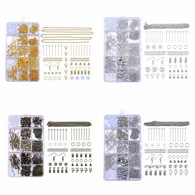 

541PC/Box Alloy T Needle Open Ring Lobster Buckle Ear Hook Ear Plug Flower Support Rope Buckle Tail Chain Jewelry Accessories