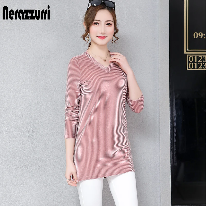 

Nerazzurri womens tops and blouses plus size 5xl 6xl 7xl long sleeve v neck white blouse women 2019 autumn striped velvet shirt