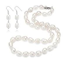 SNH класс A 9 мм риса жемчужное ожерелье и серьги Серебро 925 пробы застежка натуральный культивированный пресноводный жемчуг ювелирный набор
