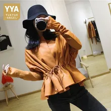 Новые женские черные Куртки из натуральной кожи, кожаные пальто из овчины, куртка на завязках с рукавом «летучая мышь», вязанная тонкая короткая верхняя одежда