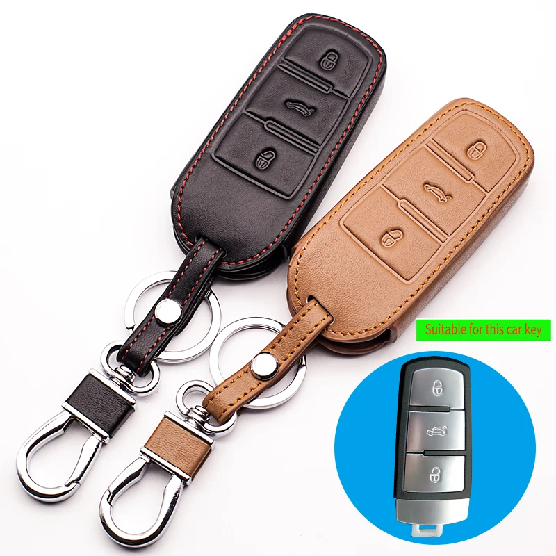 

Genuine Leather Wallet Car Key Holder Case key cover For Volkswagen VW B8L B8 Passat CC Magotan 2015 2016 2017 Key Chain Ring