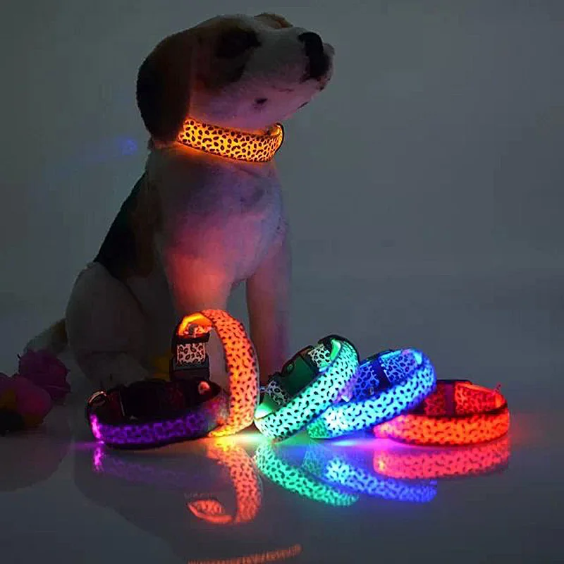 

Leopard Spots LED Dog Collar Night Flashing Nylon Necklace Lighting Safety LED Pet Collar Luminous Pet Products Harness
