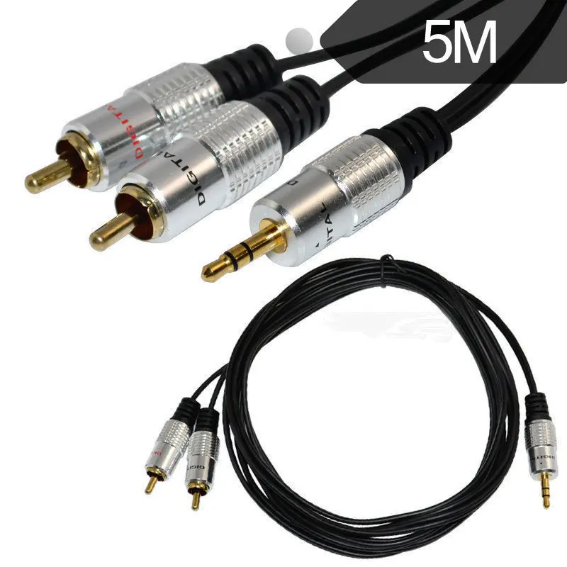 5 м 24K золотистый кабель Lead OFC PURE 3 мм Stereo Audio Jack к 2 RCA Twin Phono Plug|Компьютерные кабели и