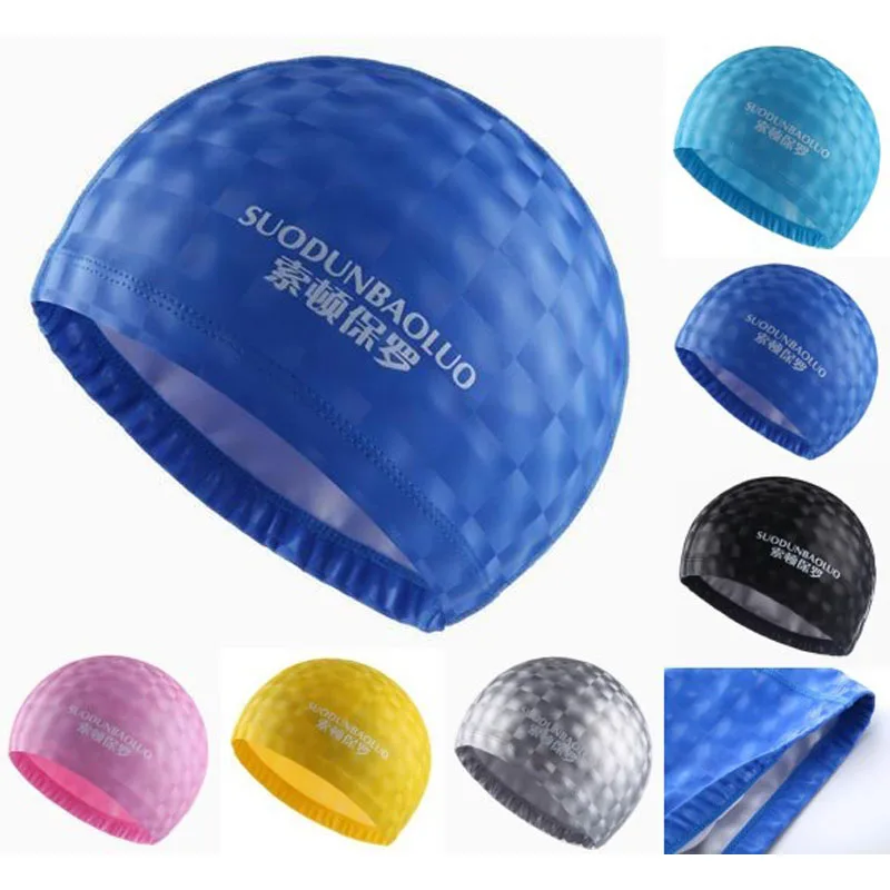 

New Square Water Cube Grids Adults Swimming Cap PU Fabric Waterproof Ear Long Hair Protection Swim Pool Caps Hat for Men Women