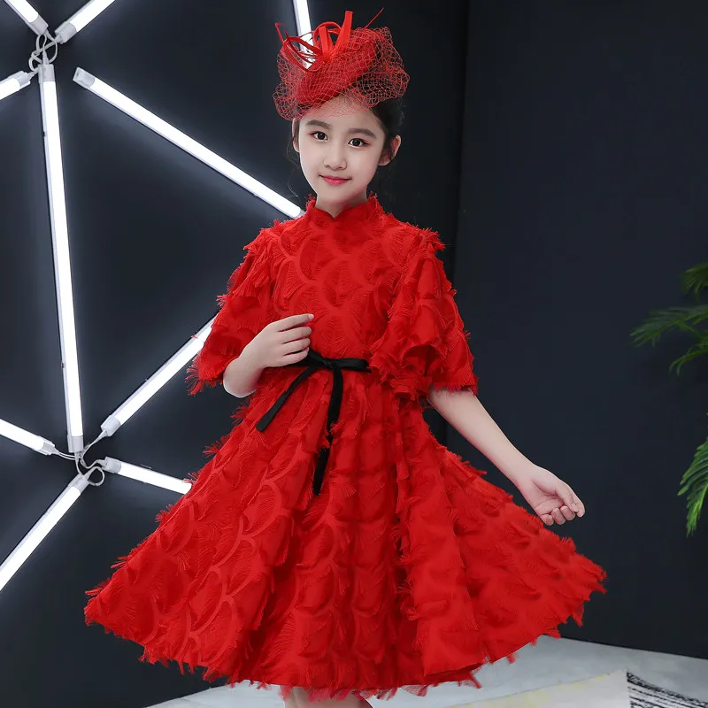 

2018 Summer New Children Girls Red Color Elegant Birthday Wedding Party Ball Gown Dress Kids Baby Host Tutu Pageant Prom Dress