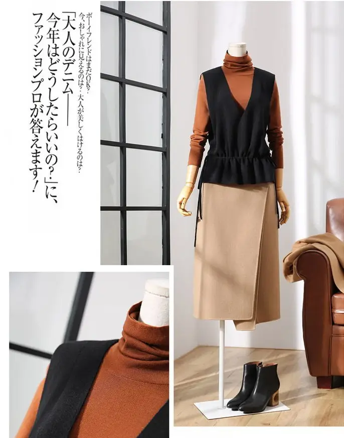 

Female Vest Jacket Women V-Neck Cashmere Knit Sweater Waistcoat Women's Drawstring Style Cashmere Vest On Both Sides