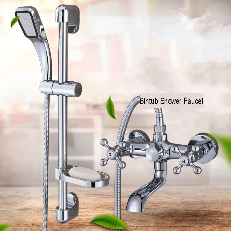 NEW Shower Faucet Set Bathroom Bathtub Faucet Chrome Finish Mixer Tap W/ ABS Handheld Lifting rod rack Shower Wall Mounted