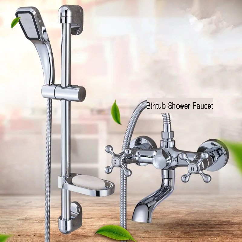 NEW Shower Faucet Set Bathroom Bathtub Chrome Finish Mixer Tap W/ ABS Handheld Lifting rod rack Wall Mounted | Обустройство дома