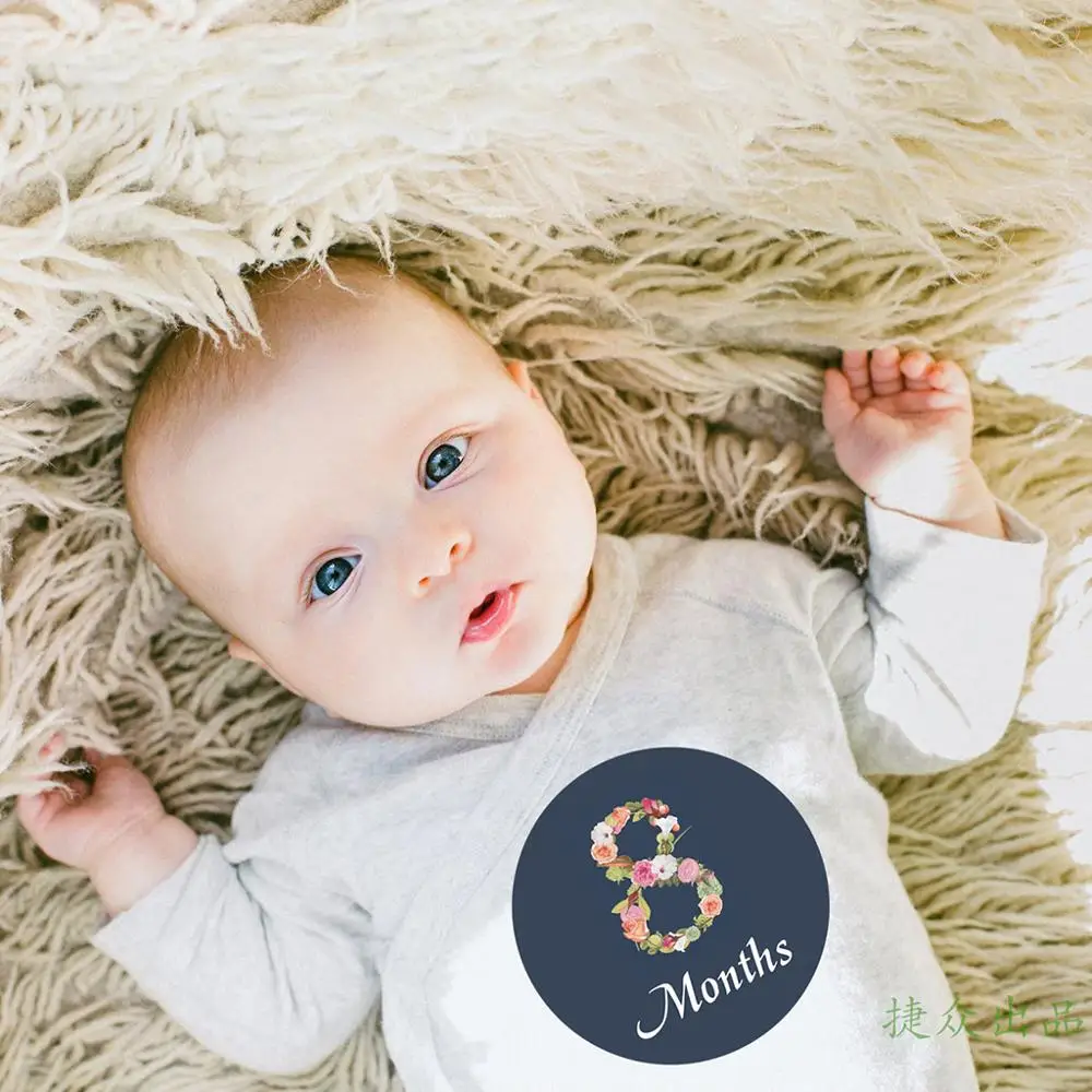 

12 Pcs/set Newborn Commemorative Monthly Floral Digital Sticker Photo Props Baby Month Photography Stickers