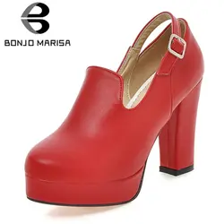BONJOMARISA/Лидер продаж, элегантные женские туфли-лодочки, большие размеры 32-40, платформа 10 см, высокий квадратный каблук, туфли-лодочки, женская