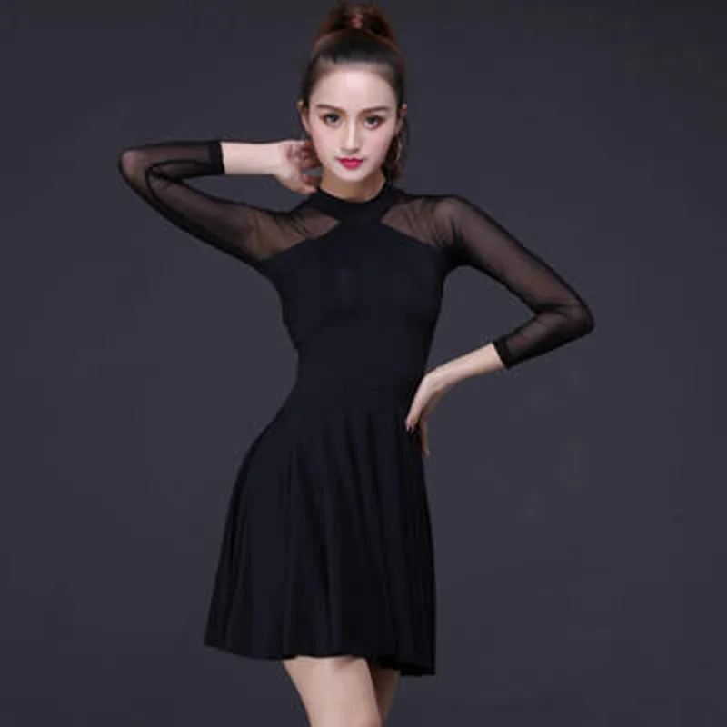 

Women Latin Dance Fishbone Skirt Sexy Lady Long Sleeve Black Ballroom Yoga Tango Modern Latin Dance Dress Latin Dance Costume