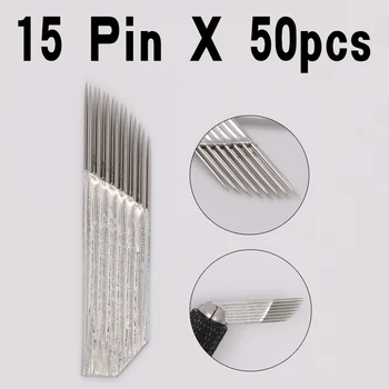 

50 pcs 2 row 15 needle Permanent Makeup Eyebrow Tatoo Blade Microblading Needles For 3D Embroidery Manual Tattoo Pen Machine