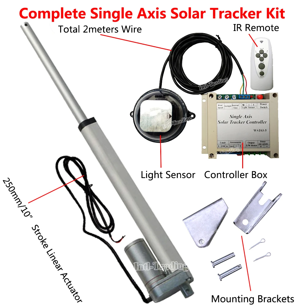

DHL Shipping -Complete 1KW Sunlight Track Solar Tracker Electronic Single Axis Solar Tracking System & 10" Linear Actuator