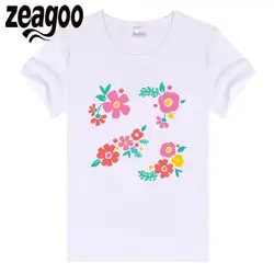 Zeagoo мягкие Повседневное, шеи экипажа Slim Fit Для женщин короткий рукав Футболка белая flower123