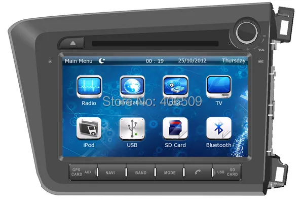 В тире dvd-плеер автомобиля gps навигации для Honda Civic правый руль 2012 2013 с радио BT USB SD AUX