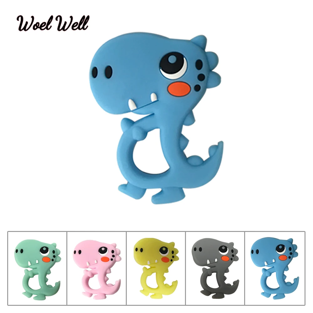 

Woel Well 1PCS Food Grade Cartoon Dinosaur Baby Teether Toy BPA Free Animal Cute DIY Teeth Baby Silicone Chew Child Toys