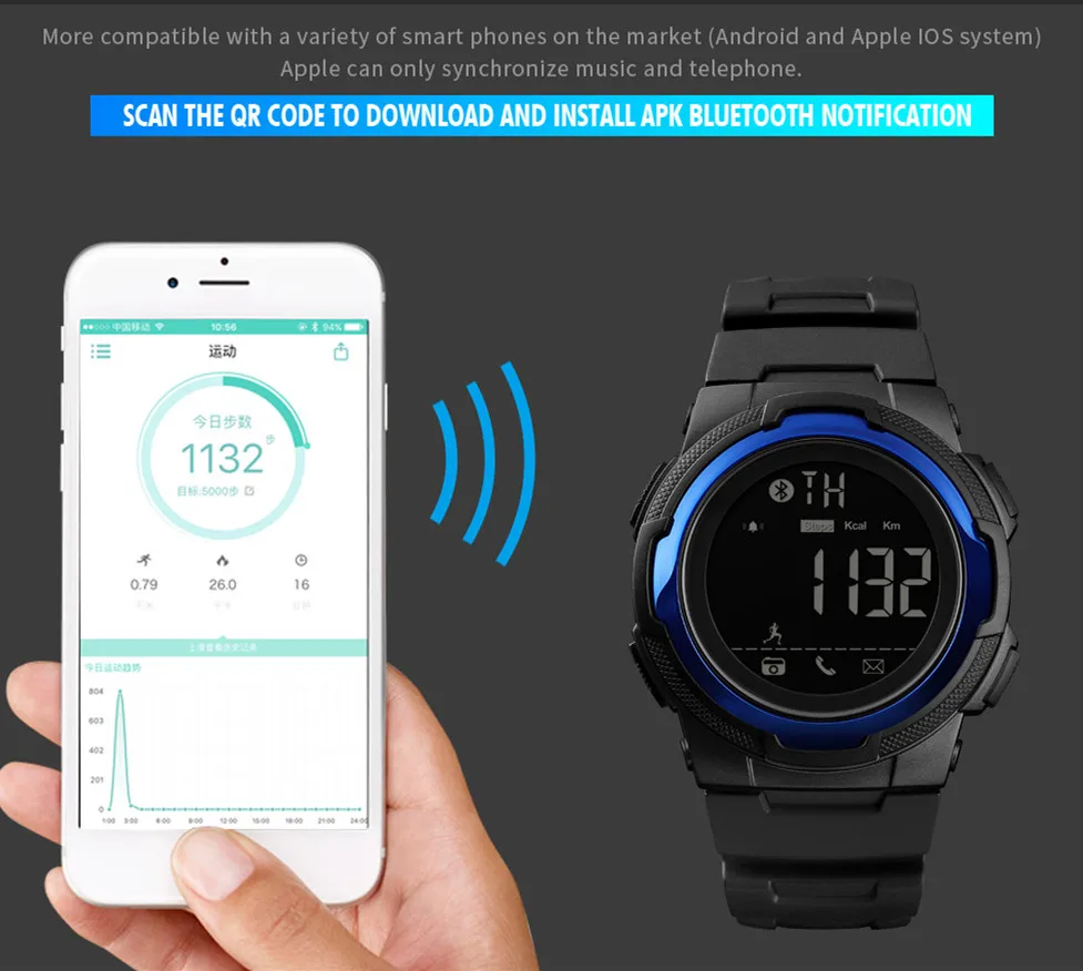 

SKMEI Men Outdoor Sports Watch Bluetooth Digital Clock Mens Top Luxury Brand Waterproof Military Smart Watchs Relogio Masculino