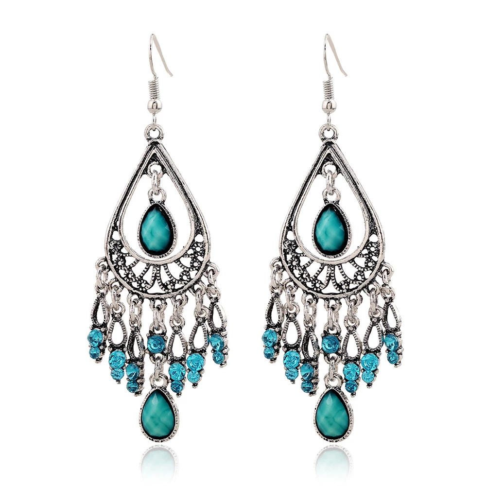 

2018 Fashion Retro Bohemian Crystal Drop Earrings For Women Fine Jewelry Vintage Ethnic Gypsy Boho Earrings women jewelry SP054