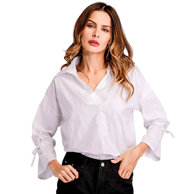 ShejoinSheenjoy Striped Bow Tie Long Sleeve Loose Casual Shirt Ladies Blouses Autumn Tops V-Neck Blouse Shirt Top Women Shirts (7)